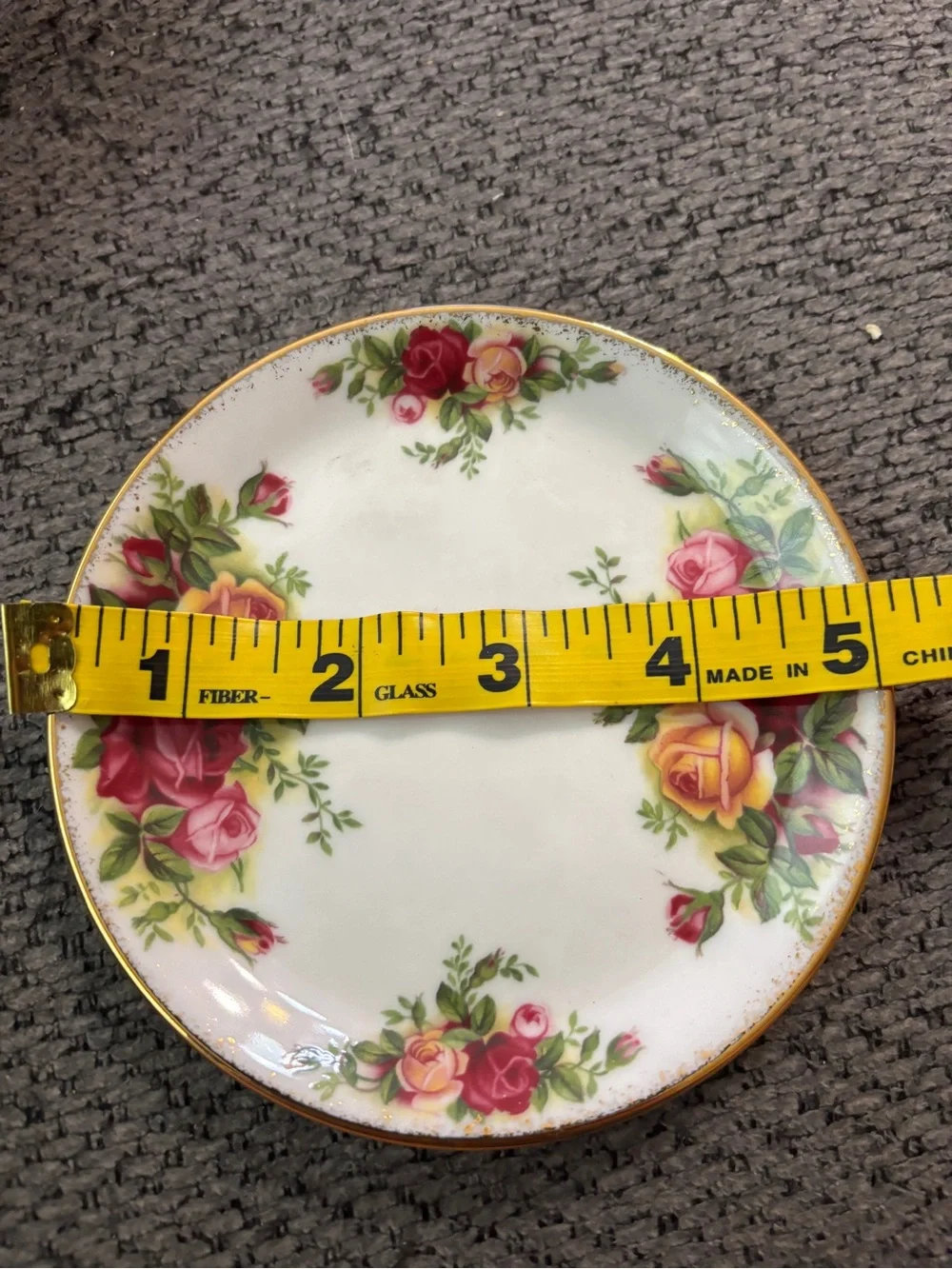 Royal Albert Gold-Trimmed Rose Butter Plate in Pink, Yellow and Green - Picture 5 of 6